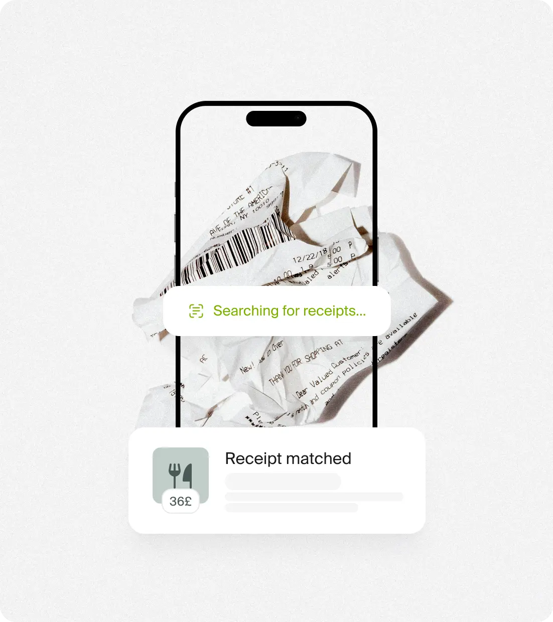Graphic that shows a searching for receipts message